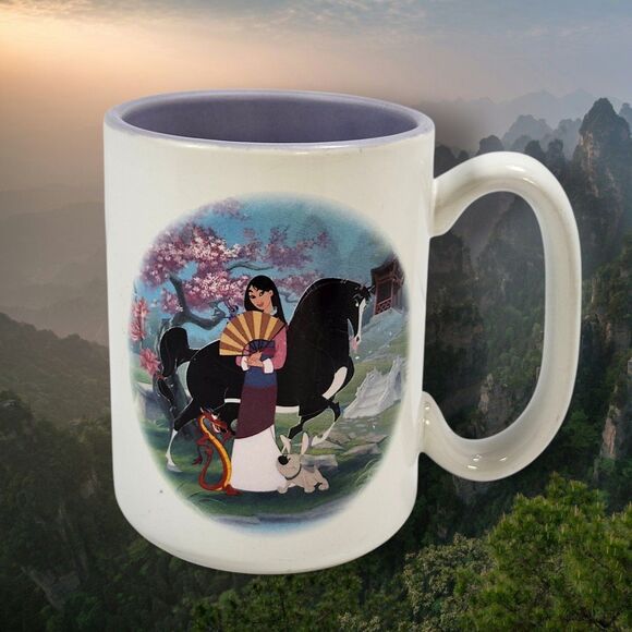 Vintage Disney Mulan Ceramic Mug 1990s Made in USA Princess Collectible Purple - Picture 1 of 7